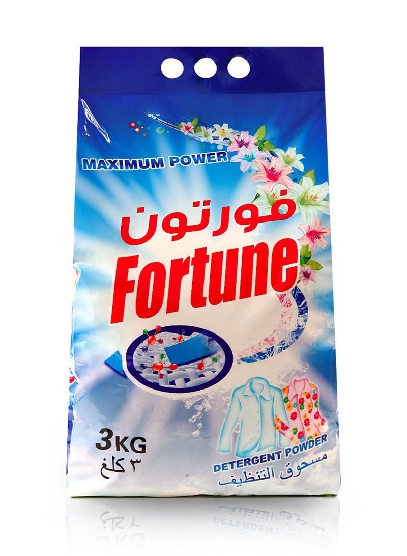 Fortune Detergent Powder 3Kg | Powerful Stain Remover for Clothes | Washing Powder for Machine Wash & Hand Wash | Brightens Colors, Protects Fabrics, Long Lasting Fresh Fragrance | Family Pack Laundry - Image 1